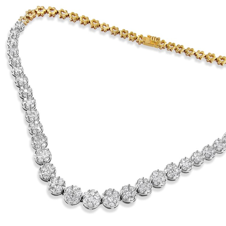 IGI Certified 14K Yellow Gold 14 3/4 cttw Pave Set Round-Cut Diamond Riviera Necklace (F-G Color, S2-I1 Clarity)