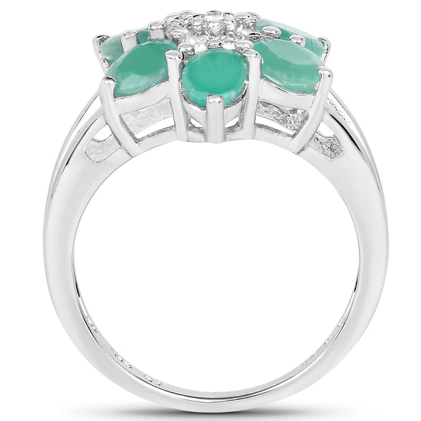 1.93 Carat Genuine Emerald and White Topaz .925 Sterling Silver Ring