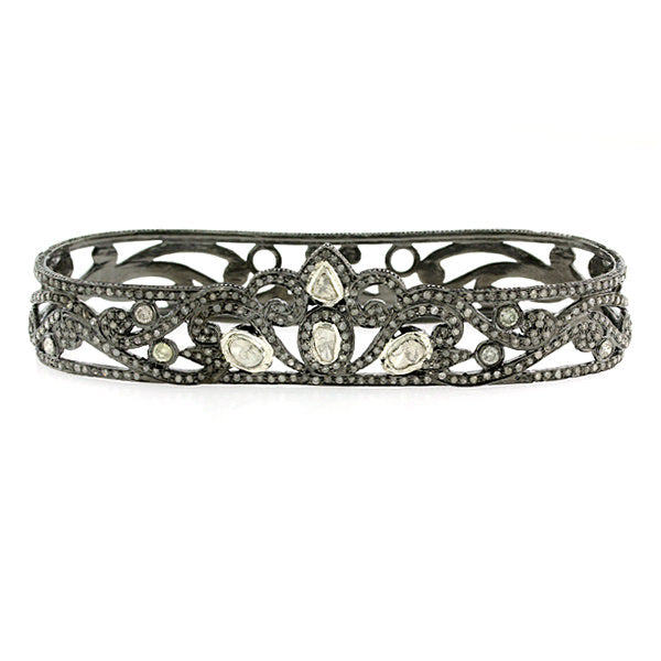 Pave Diamond Palm Bracelet 925 Sterling Silver Party Wear Jewelry