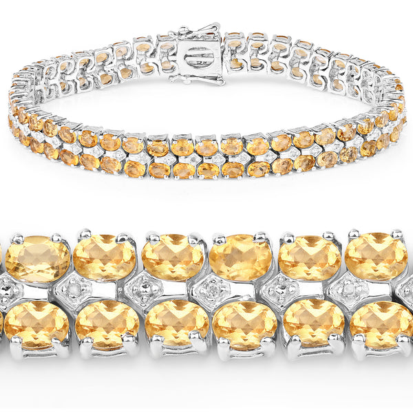 14.52 Carat Genuine Citrine & White Diamond .925 Sterling Silver Bracelet