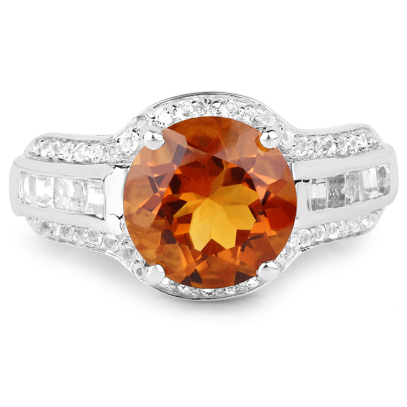 2.81 Carat Genuine Citrine and White Topaz .925 Sterling Silver Ring