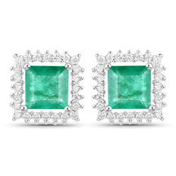 1.12 Carat Genuine Zambian Emerald and White Diamond 14K White Gold Earrings