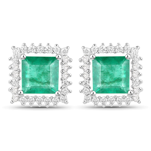 1.12 Carat Genuine Zambian Emerald and White Diamond 14K White Gold Earrings