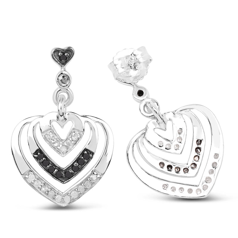 0.34 Carat Genuine White Diamond and Black Diamond .925 Sterling Silver Earrings