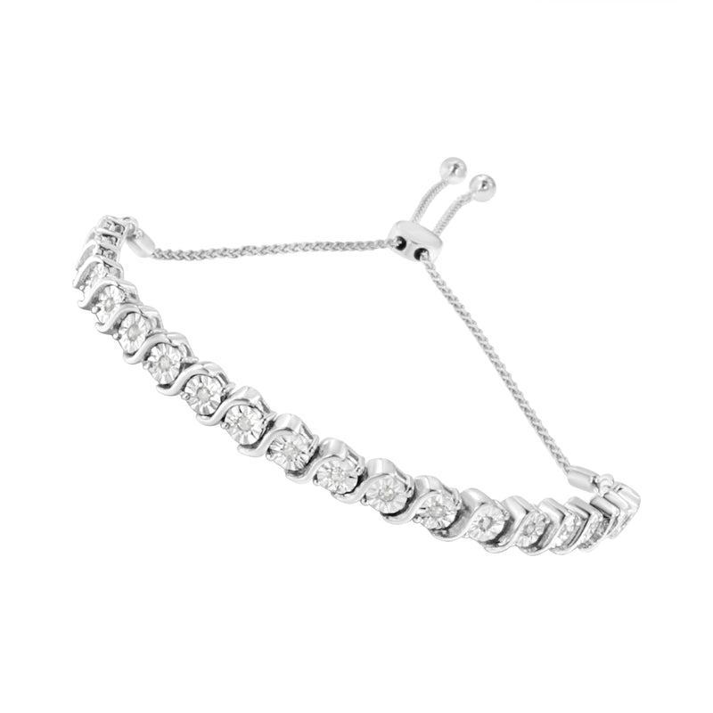 .925 Sterling Silver 1/4 Cttw Diamond "S" Curve Link Bolo Style Adjustable Bracelet (I-J Color, I2-I3 Clarity)