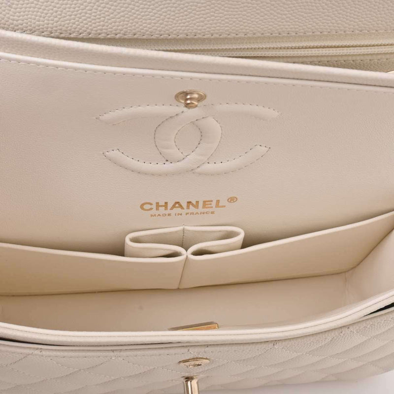 Chanel Womens Caviar Leather Shoulder Bag White