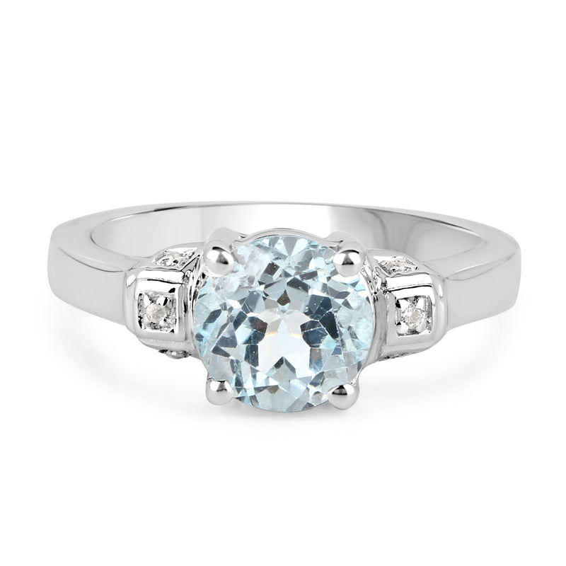 2.28 Carat Genuine Blue Topaz and White Topaz .925 Sterling Silver Ring