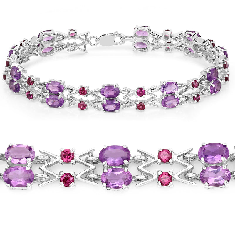 10.76 Carat Genuine Amethyst and Rhodolite .925 Sterling Silver Bracelet