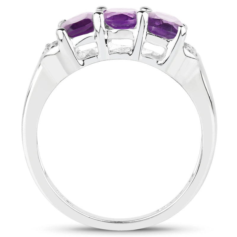 1.54 Carat Genuine Amethyst & White Topaz .925 Sterling Silver Ring