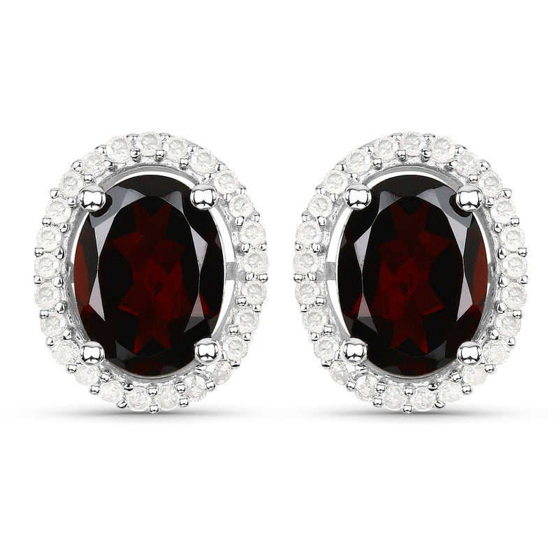 2.77 Carat Genuine Garnet and White Diamond .925 Sterling Silver Earrings