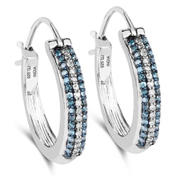 0.48 Carat Genuine Blue Diamond and White Diamond .925 Sterling Silver Earrings