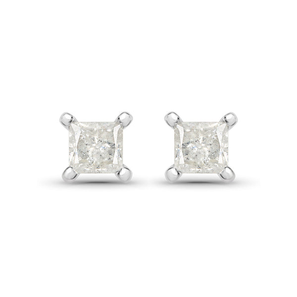 0.51 Carat Genuine White Diamond 14K White Gold Earrings