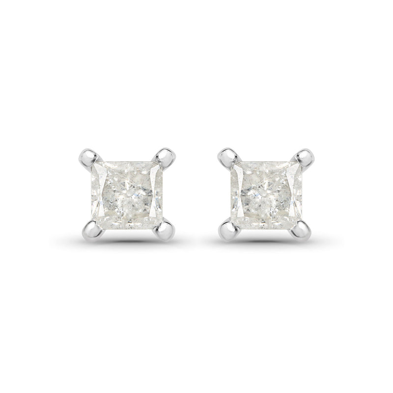 0.51 Carat Genuine White Diamond 14K White Gold Earrings