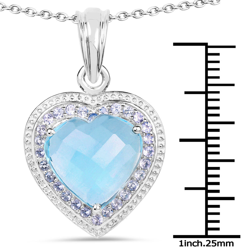 7.36 Carat Genuine Blue Topaz and Tanzanite .925 Sterling Silver Pendant