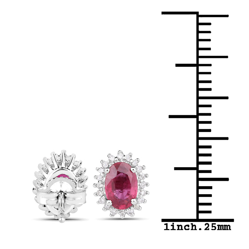 1.22 Carat Genuine Ruby and White Diamond 14K White Gold Earrings