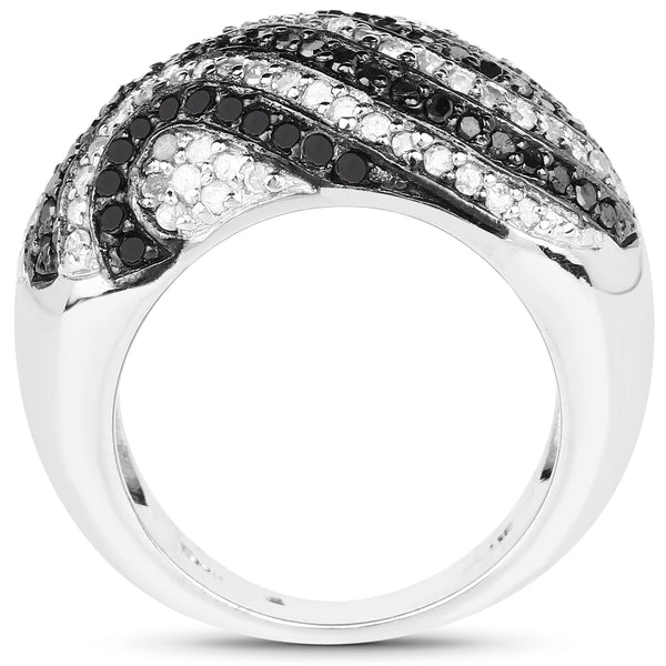 1.26 Carat Genuine Black Diamond and White Diamond .925 Sterling Silver Ring