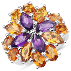 7.96 Carat Genuine Amethyst & Madeira Citrine .925 Sterling Silver Ring