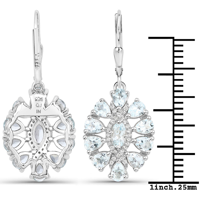 2.93 Carat Genuine Aquamarine and White Topaz .925 Sterling Silver Earrings