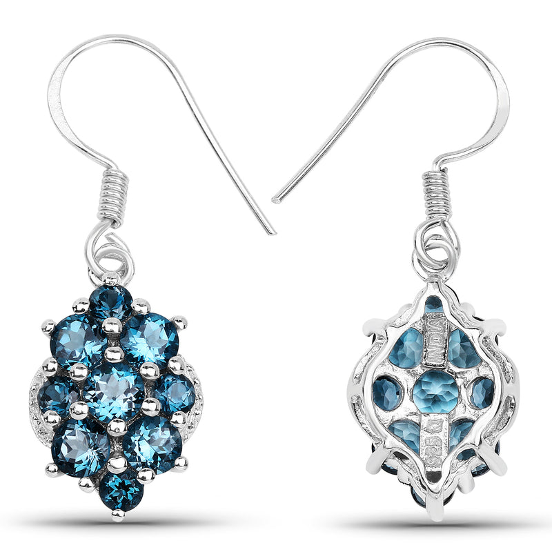4.32 Carat Genuine London Blue Topaz .925 Sterling Silver Earrings