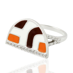 0.77ct Studded Cubic Zirconia Statement Ring 925 Sterling Silver Enamel Jewelry