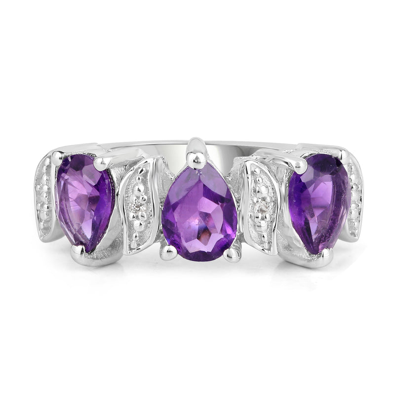 2.05 Carat Genuine Amethyst and White Topaz .925 Sterling Silver Ring