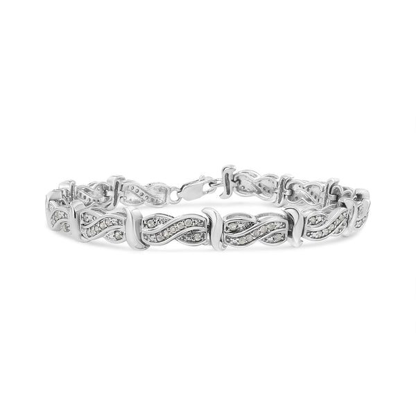 .925 Sterling Silver 1.0 Cttw Diamond Infinity & S Link Tennis Bracelet (I-J Color, I3 Clarity) - 7-1/4”