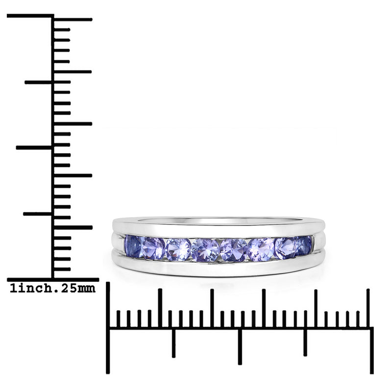 0.80 Carat Genuine Tanzanite .925 Sterling Silver Ring