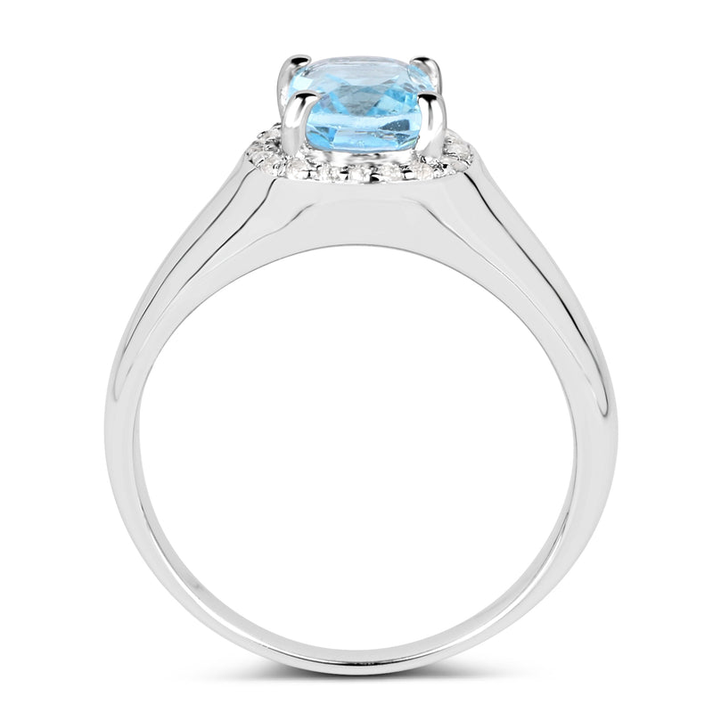 1.62 Carat Genuine Blue Topaz and White Topaz .925 Sterling Silver Ring