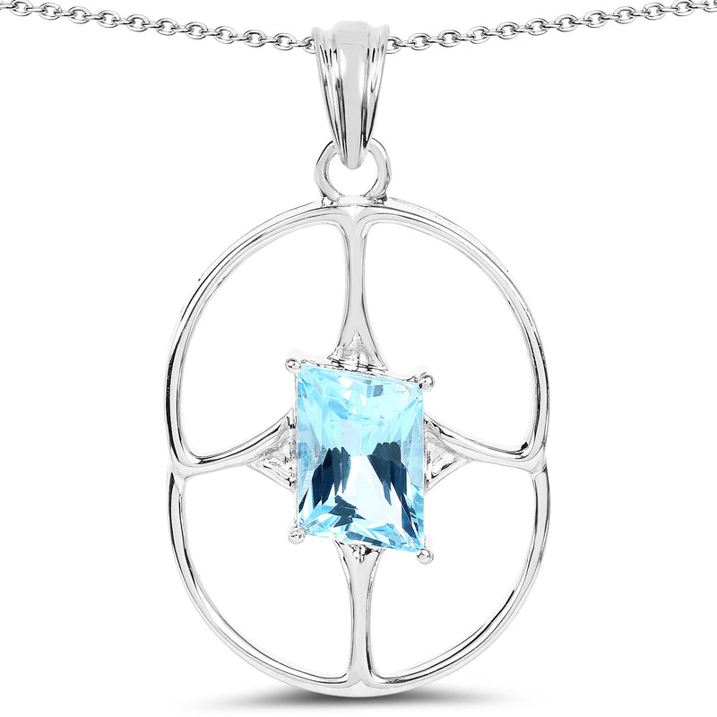 5.26 Carat Genuine Swiss Blue Topaz .925 Sterling Silver Pendant