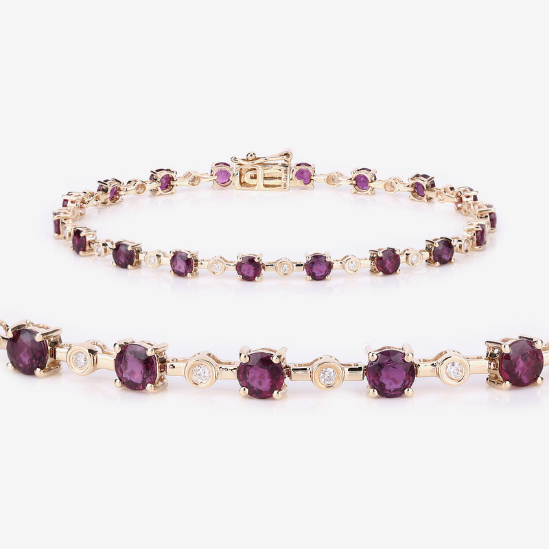 4.88 Carat Genuine Ruby and White Diamond 14K Yellow Gold Bracelet