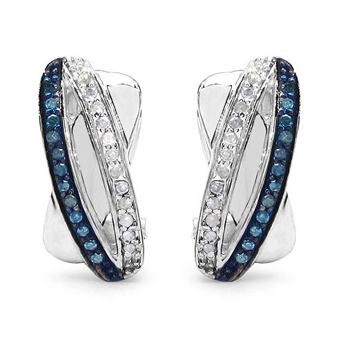 0.28 Carat Genuine Blue Diamond & White Diamond .925 Sterling Silver Earrings