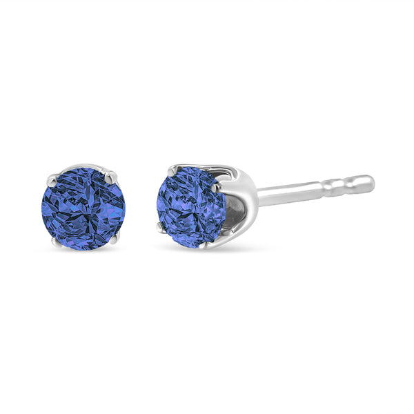 Sterling Silver 1/7ct.TDW Treated Blue Round-Cut Diamond Stud Earrings (Blue I2-I3)