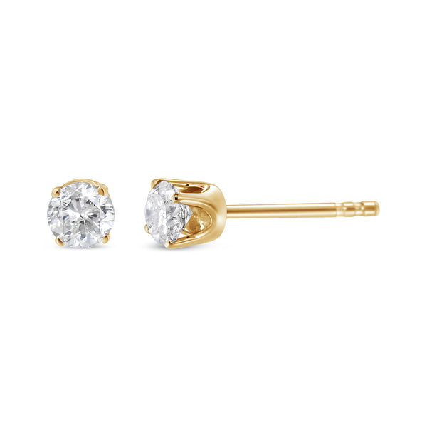 14K Yellow Gold 1/3 Cttw Round Brilliant-Cut Diamond Classic 4-Prong Stud Earrings (L-M Color, I1-I2 Clarity)