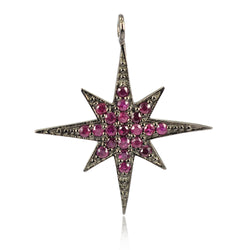 Pave Ruby Starburst Pendant 925 Sterling Silver Women's Handmade Jewelry