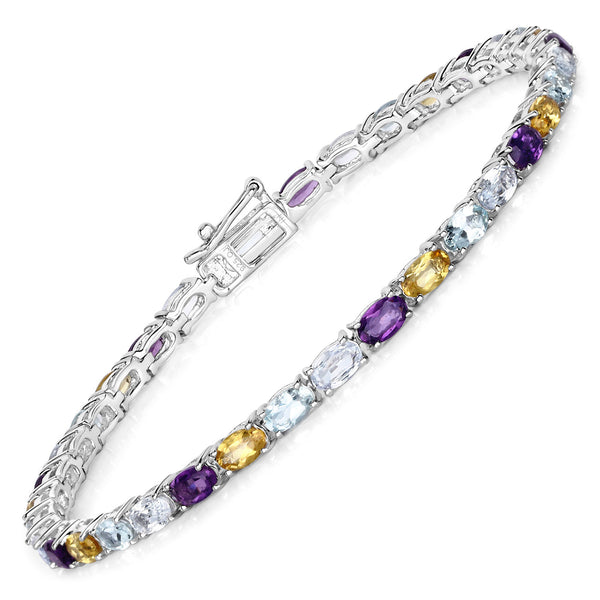 7.00 Carat Genuine Multi Stones .925 Sterling Silver Bracelet