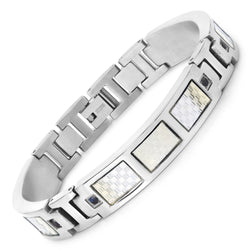 Mens Titanium Bracelet, Titanium Mens Bracelet with Silver Plated Steel Inlay, 0.48ctw. Natural Blue Sapphire Rounds