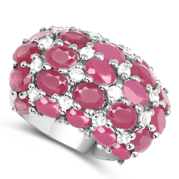 8.54 Carat Glass Filled Ruby and White Topaz .925 Sterling Silver Ring