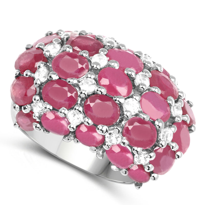 8.54 Carat Glass Filled Ruby and White Topaz .925 Sterling Silver Ring