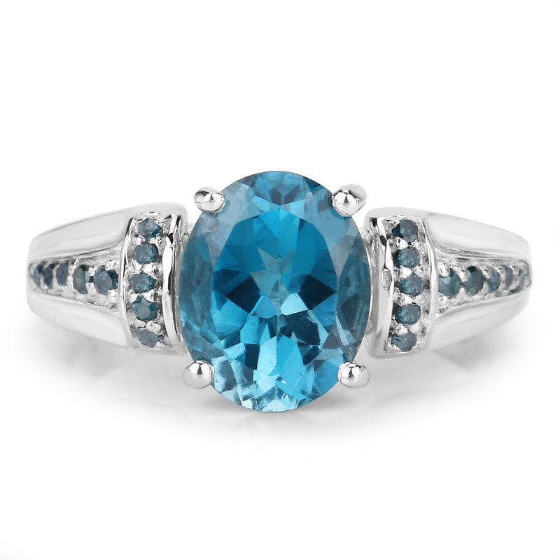 2.72 Carat Genuine London Blue Topaz and Blue Diamond .925 Sterling Silver Ring