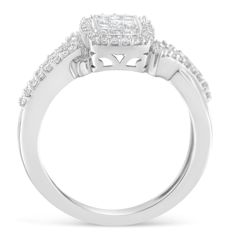14kt White Gold 1/2ct TDW Round and Princess cut Diamond Ring (H-ISI2-I1)