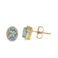 .91ct Aquamarine Diamond Stud Earrings 14KT Yellow Gold