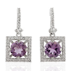 Prong Set Amethyst Gemstone Drop/Dangle Earrings 925 Sterling Silver Jewelry