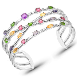 5.33 Carat Genuine Multi Stones .925 Sterling Silver Cuff Bangle