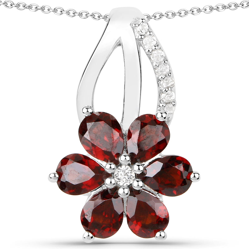 4.57 Carat Genuine Garnet and White Topaz .925 Sterling Silver 3 Piece Jewelry Set (Ring, Earrings, and Pendant w/ Chain)