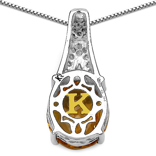 4.50 Carat Genuine Citrine, Champagne Diamond & White Diamond .925 Sterling Silver Pendant