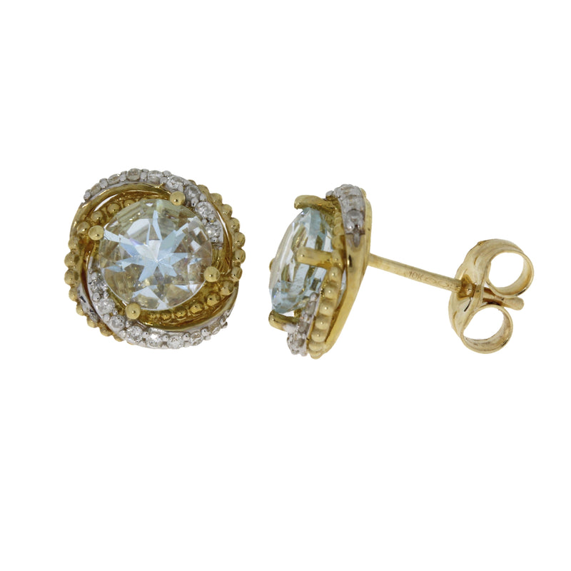 Aquamarine Diamond Stud Earrings 10KT Yellow Gold