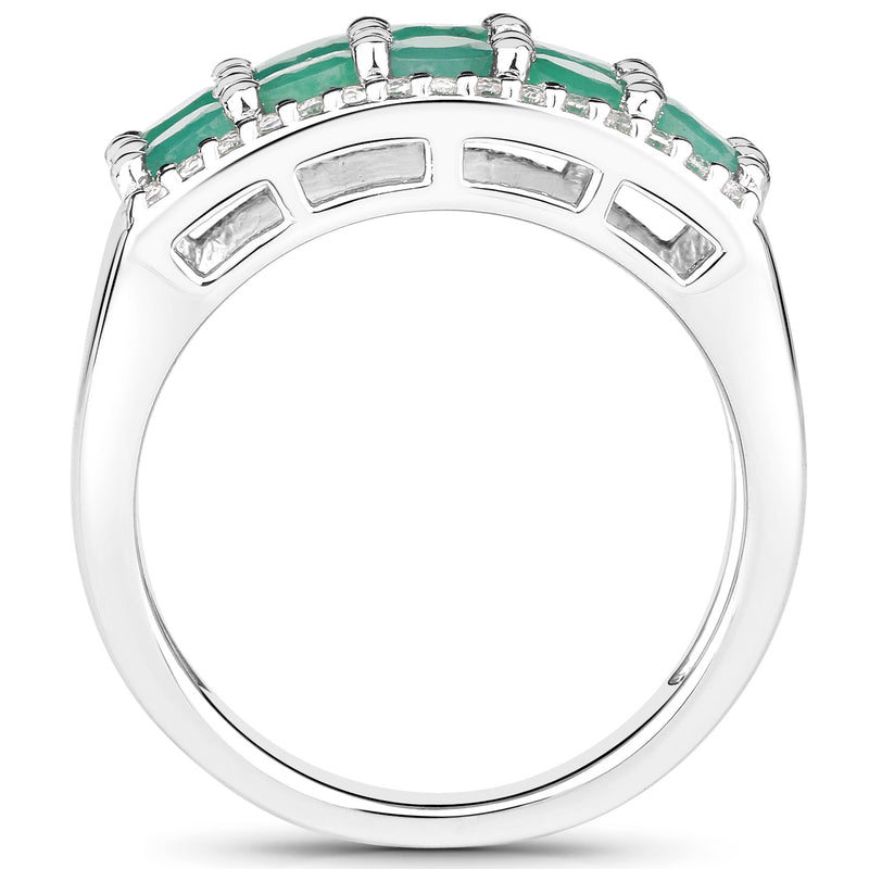 1.85 Carat Genuine Emerald and White Topaz .925 Sterling Silver Ring