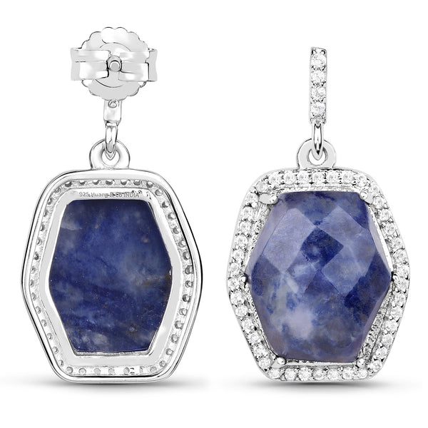 12.45 Carat Genuine Blue Aventurine and White Topaz .925 Sterling Silver Earrings