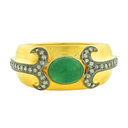 Emerald Pave Diamond 18k Yellow Gold Designer Band Ring Jewelry