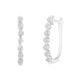 .925 Sterling Silver 1/2 cttw Miracle-Set Diamond 7 Stone Hoop Earrings (I-J Color, I3 Clarity)